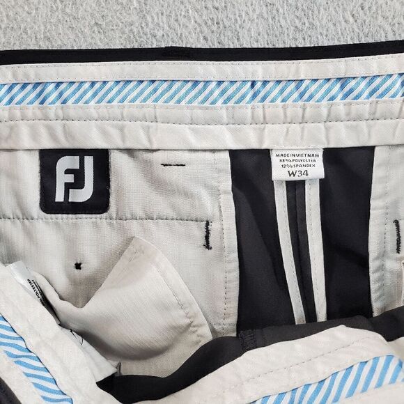 FootJoy Shorts Mens 34 Black Chino Slash Pocket Regular Fit Flat Front Logo - Picture 2 of 10
